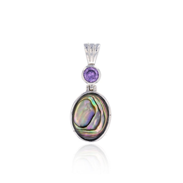 Abalone Oval Shape with Round Amethyst Bezel Drop Pendant