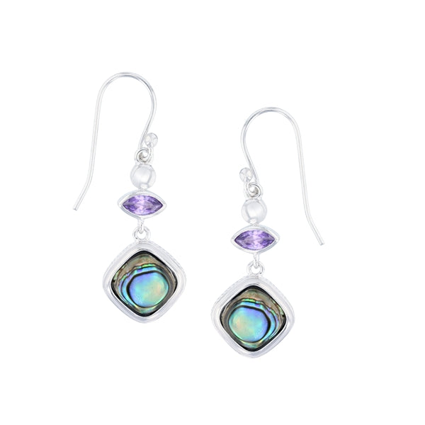 Abalone Rhombus Shape with Marquise Bezel Amethyst Drop Earring