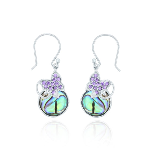 Abalone Round Shape with Butterfly Amethyst Earring