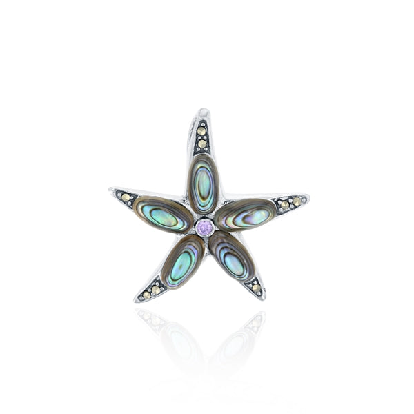 Abalone Starfish w Marcasite & Amethyst Pendant