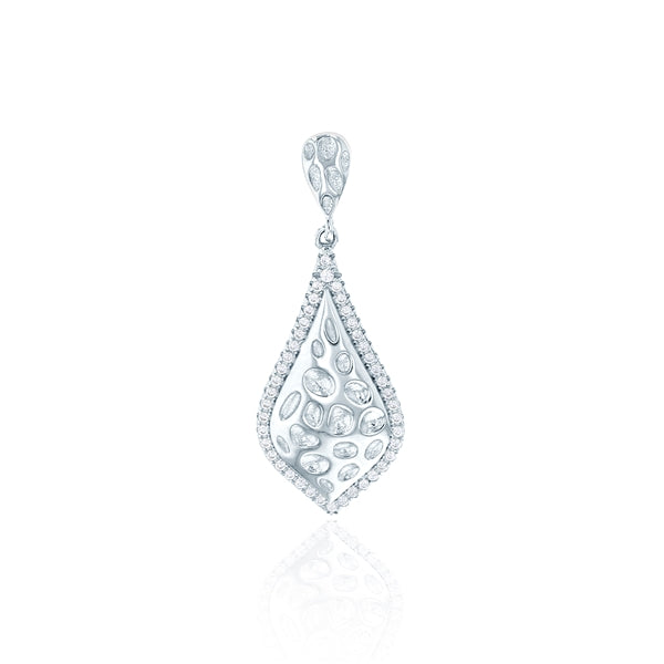 Long Hammered Marquise Halo Pendant