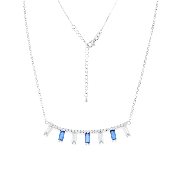 Curve Bar Baguette Cz Sapphire Necklace