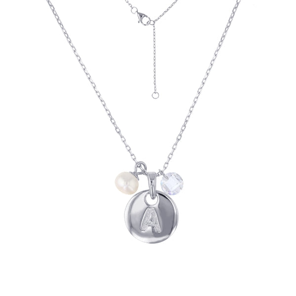 Rhodium Round Disc Embossed Necklace