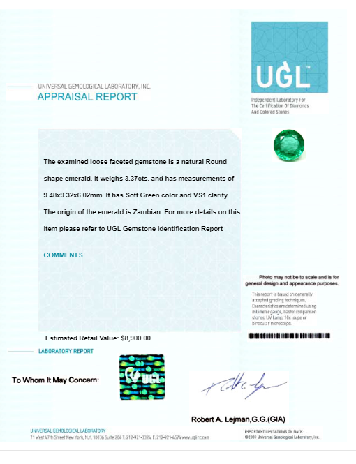 Copy of 3.36 cts. Emerald Round GIA Certified