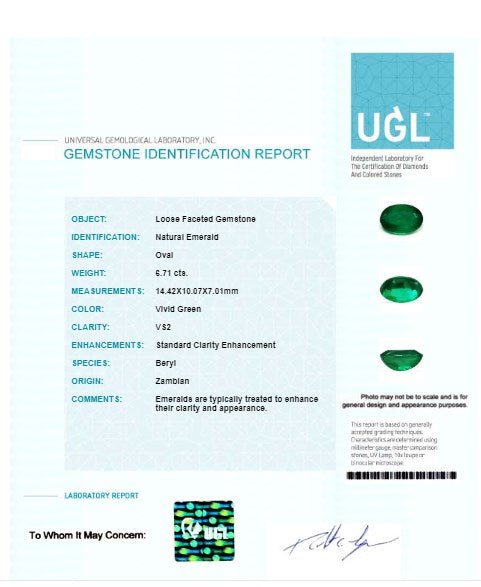 6.71 cts. Emerald Oval GIA Certified