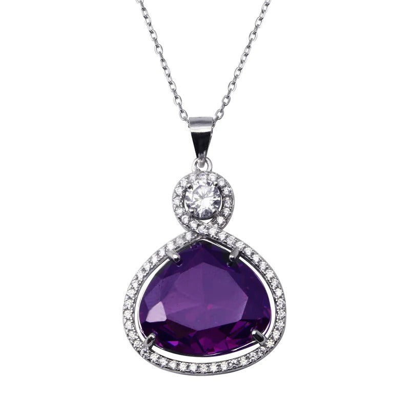 Fancy Cut Amethyst and CZ Adjustable Necklace