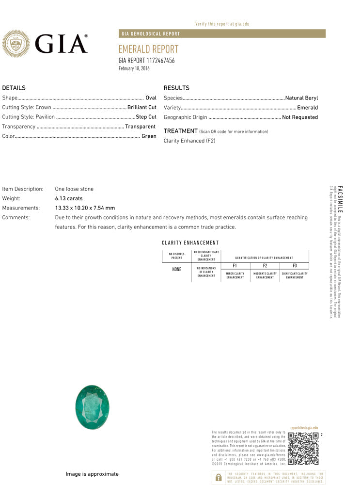 Copy  of Emerald  Oval GIA Certified 6.12 cts