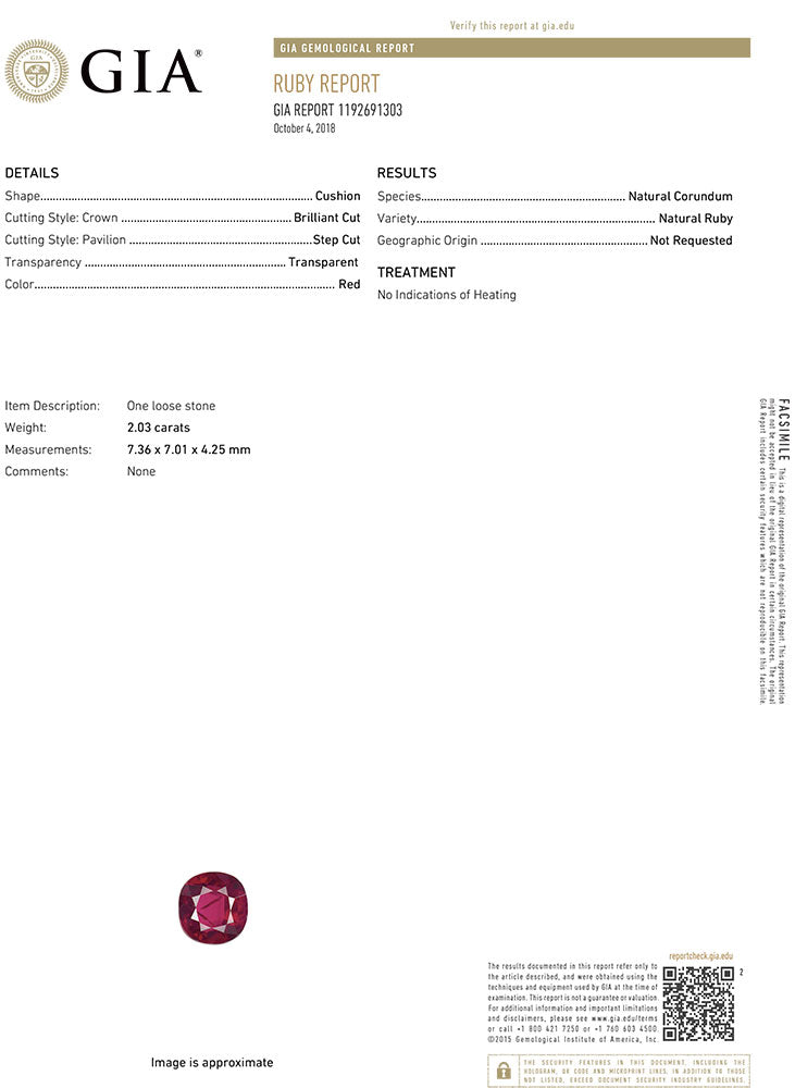 Ruby Cushion GIA Certified Untreated 2.02  cts
