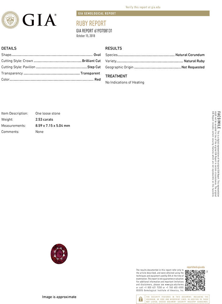 Ruby Oval GIA Certified Untreated 2.52  cts.