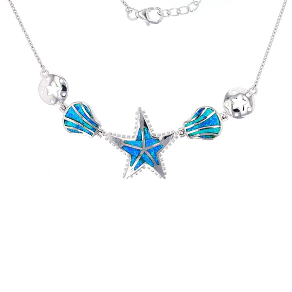 Blue Starfish and Seashell Necklace