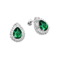 Clear and Green Teardrop Baguette Stud Earrings