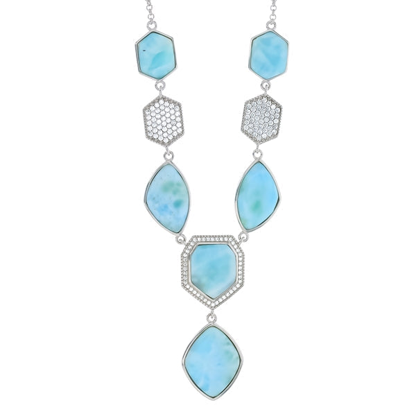 Exotic Design Classic Larimar  Necklace with CZ