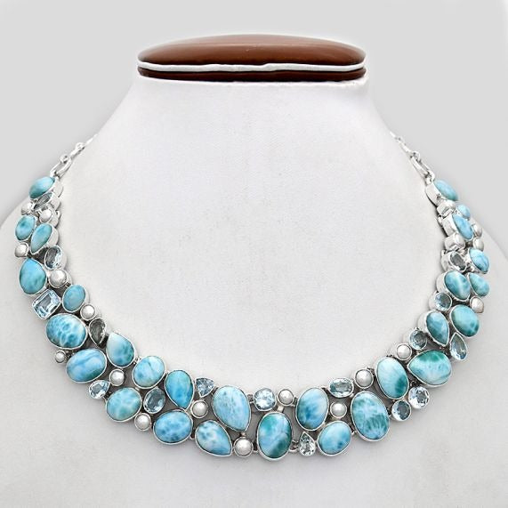 Larimar Blue Topaz,Freshwater Pearl