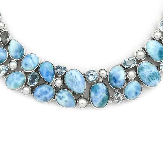 Larimar Blue Topaz,Freshwater Pearl