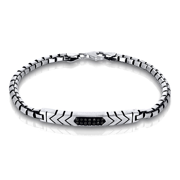 Mate Finish Box Link with Black Design ID Bracelet