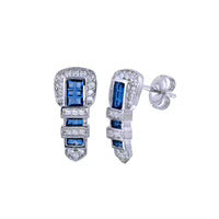 Rhodium Plated Belt Blue Earrings