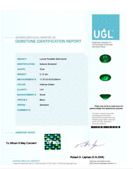 Green Emerald Oval GIA Certified Untreated 3.11 cts.