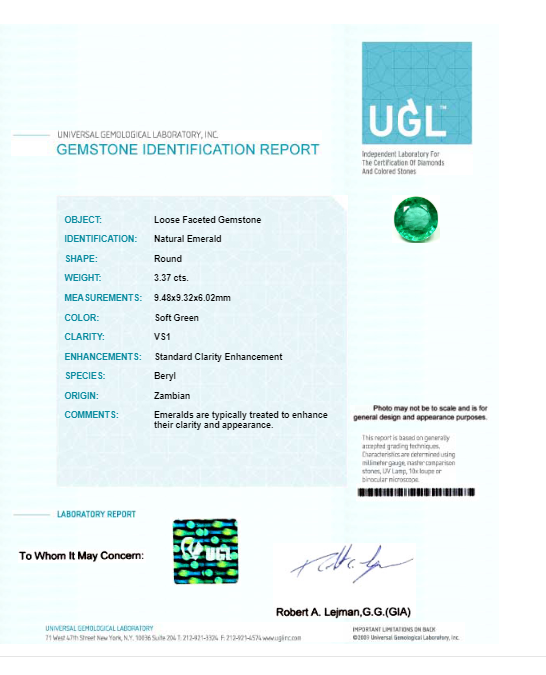 Copy of  3.36 cts. Emerald Round GIA Certified