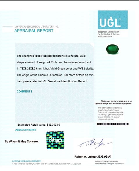 4.30 cts. Emerald Oval GIA Certified Untreated