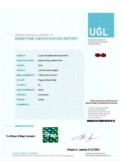 Ruby Oval Matched Pair GIA Certified  Untreated 2.44 cttw.
