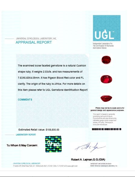 Ruby Cushion GIA Certified Untreated 2.02  cts