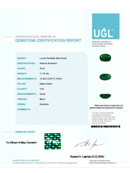 Green Emerald Oval GIA Certified Untreated 11.74 cts.