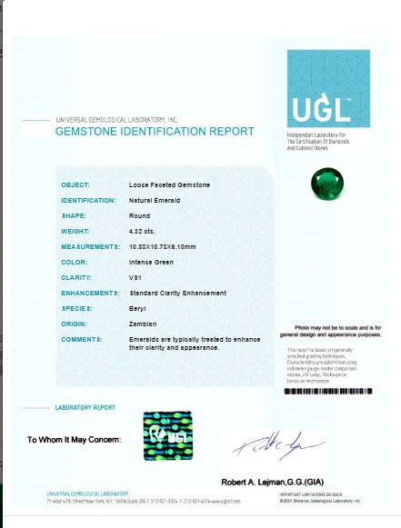 Green Emerald Round GIA Certified 4.31 cts.