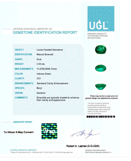 Copy  of Emerald Oval GIA Certified 3.54 cts.