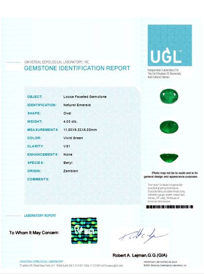 Green Emerald Oval GIA Certified Untreated 4.02 cts.