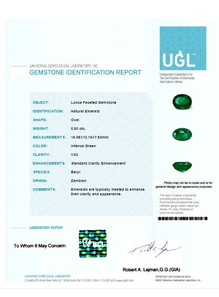 Green Emerald Oval GIA Certified 8.89 cts.