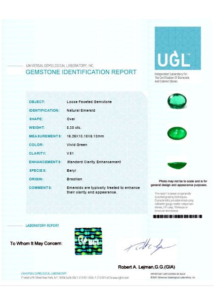 Green Emerald Oval GIA Certified 8.37 cts.