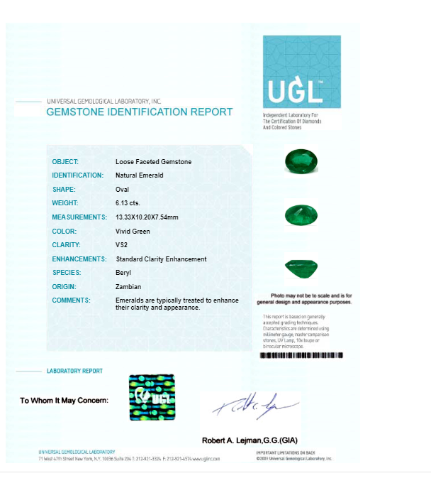 Copy  of Emerald  Oval GIA Certified 6.12 cts