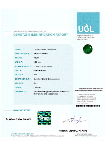 Green Emerald Round GIA Certified 5.29 cts.