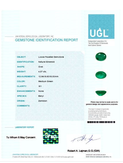 Green Emerald Oval GIA Certified Untreated 4.87 cts.