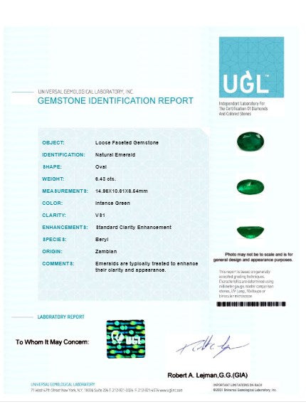 Green Emerald Oval GIA Certified 6.43 cts.
