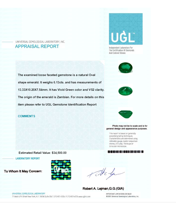 Copy  of Emerald  Oval GIA Certified 6.12 cts