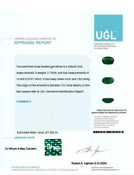 Green Emerald Oval GIA Certified Untreated 11.74 cts.