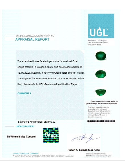 Green Emerald Oval GIA Certified Untreated 6.87 cts.