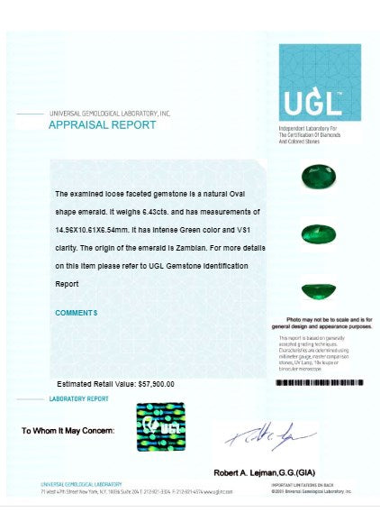 Green Emerald Oval GIA Certified 6.43 cts.