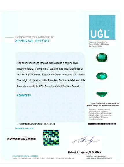 Green Emerald Oval GIA Certified 9.76 cts.