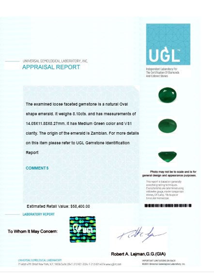 Green Emerald Oval GIA Certified Untreated 8.10 cts.
