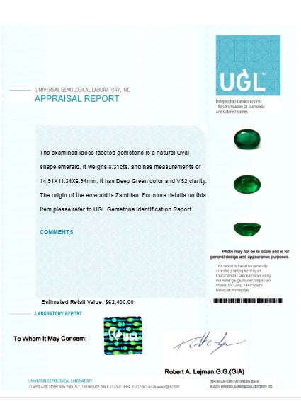 Green Emerald Oval GIA Certified 8.30 cts.
