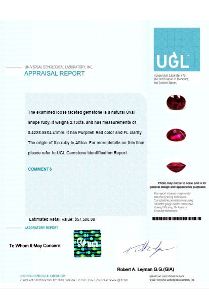 Ruby Oval GIA Certified Untreated 2.18  cts.