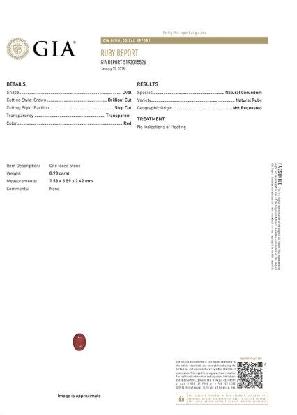 Ruby Oval  GIA Certified Untreated 0.92 cts.