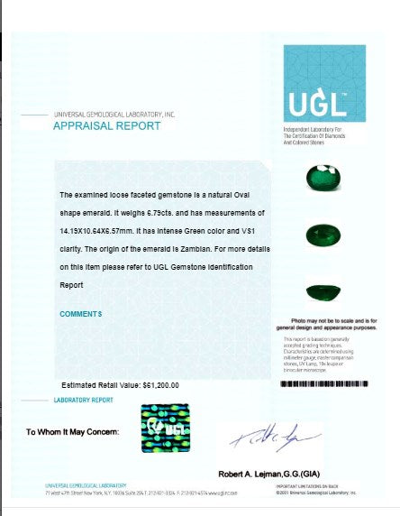 Green Emerald Oval GIA Certified 6.78 cts.