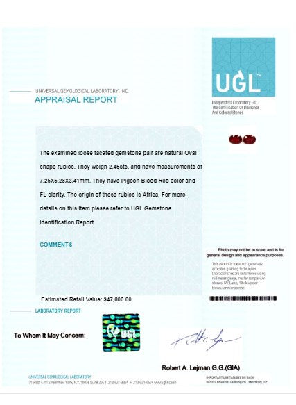 Ruby Oval Matched Pair GIA Certified  Untreated 2.44 cttw.