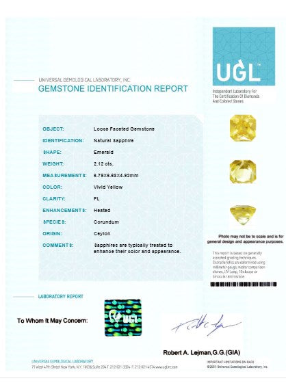 Yellow Sapphire Emerald Cut  2.11 cts.
