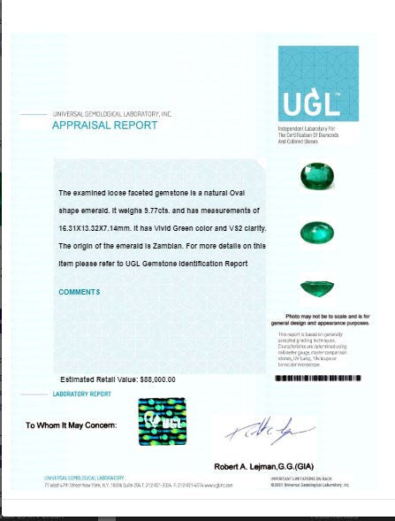 Green Emerald Oval GIA Certified 9.76 cts.