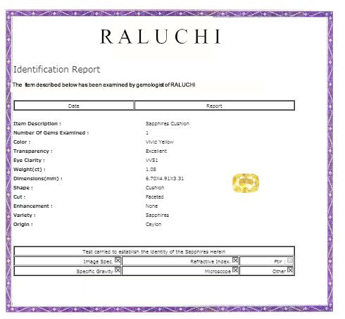 Yellow Sapphire Cushion Untreated 1.07 cts.