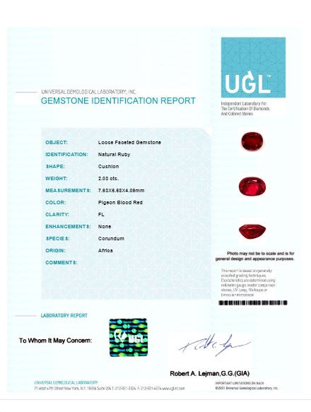 Ruby Cushion GIA Certified Untreated 2.02  cts